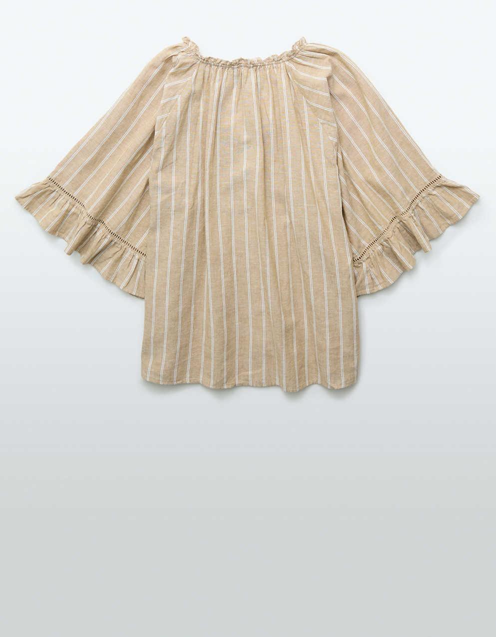 AE Linen-Blend Ruffle Blouse