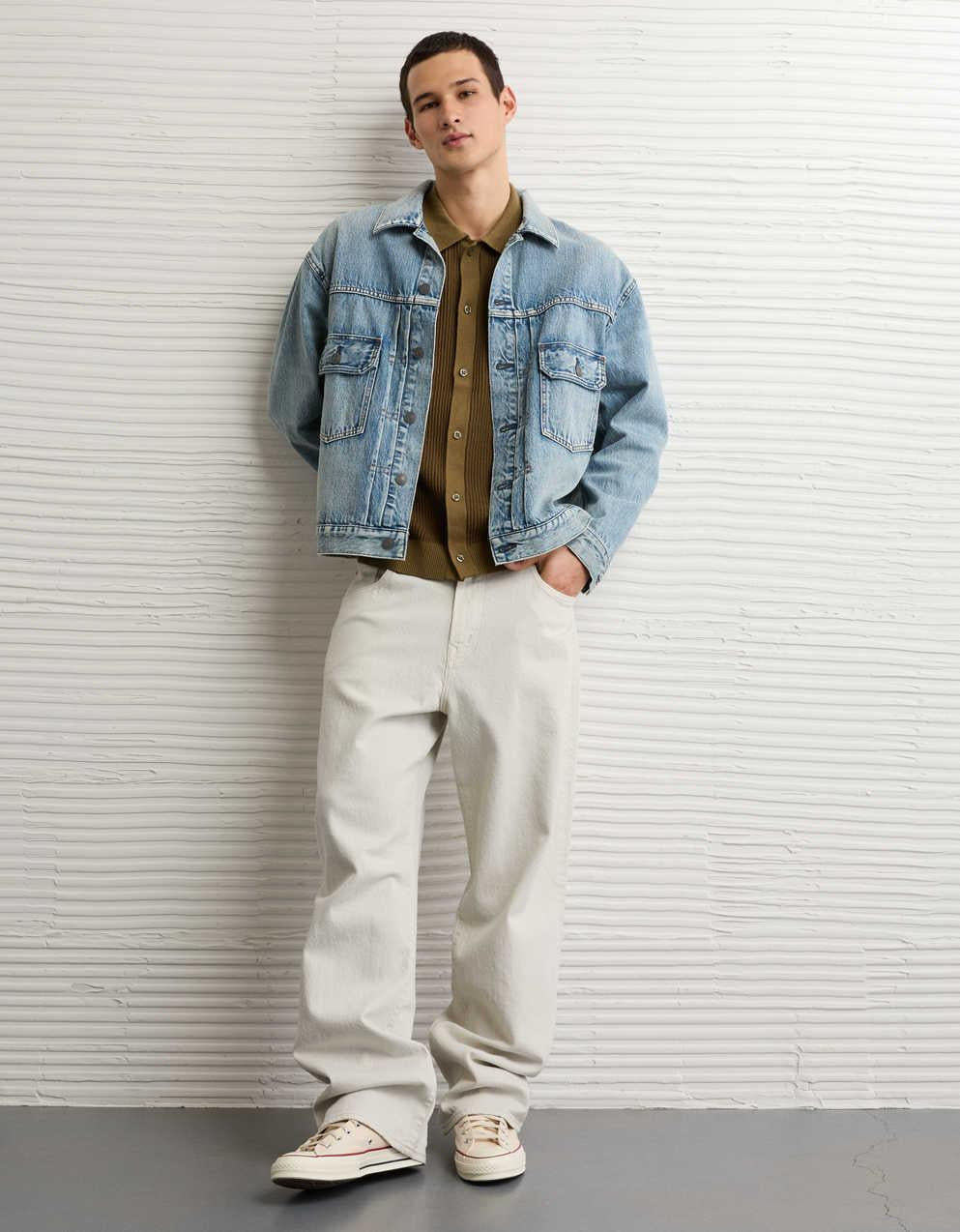 AE Striped Button-Up Sweater Polo