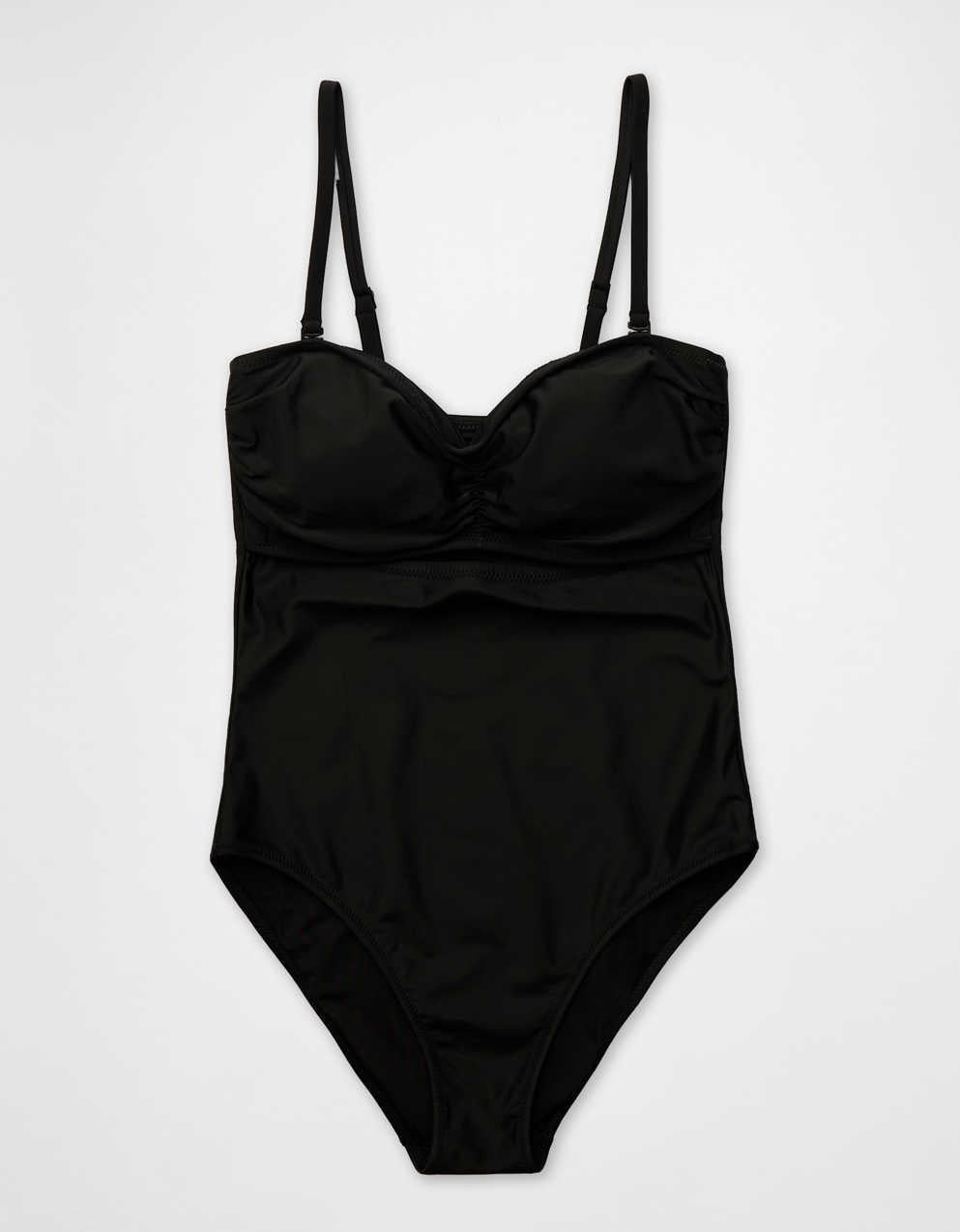 Aerie Ruched Cut Out Bandeau Full Coverage One Piece Swimsuit