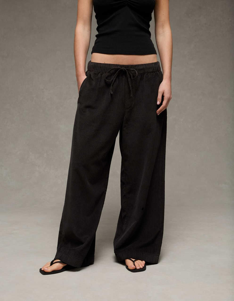 AE Stretch Corduroy Low-Rise Baggy Wide-Leg Pant