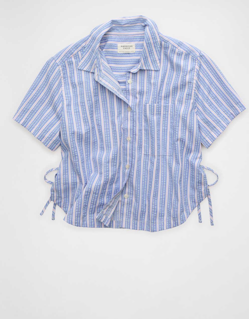 AE Short-Sleeve Side-Tie Button-Up Shirt