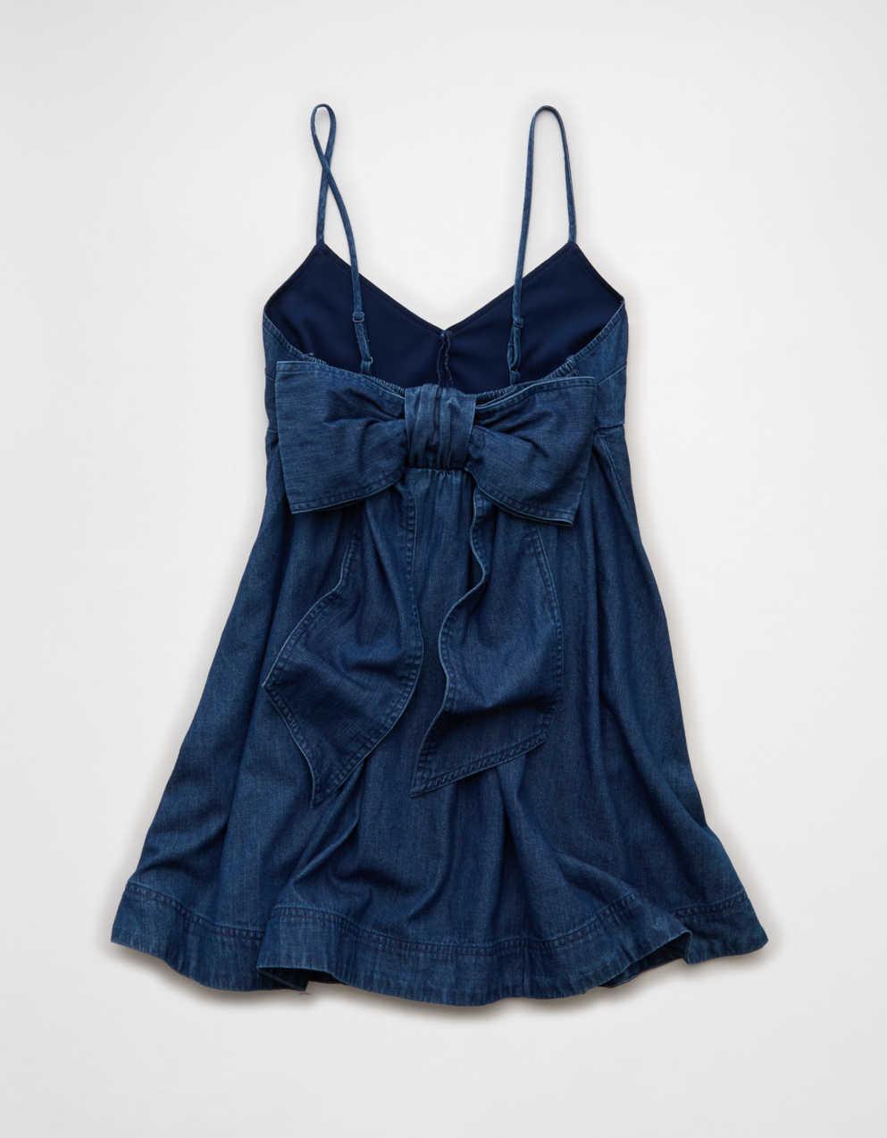 AE Denim Bow Back Babydoll Mini Dress