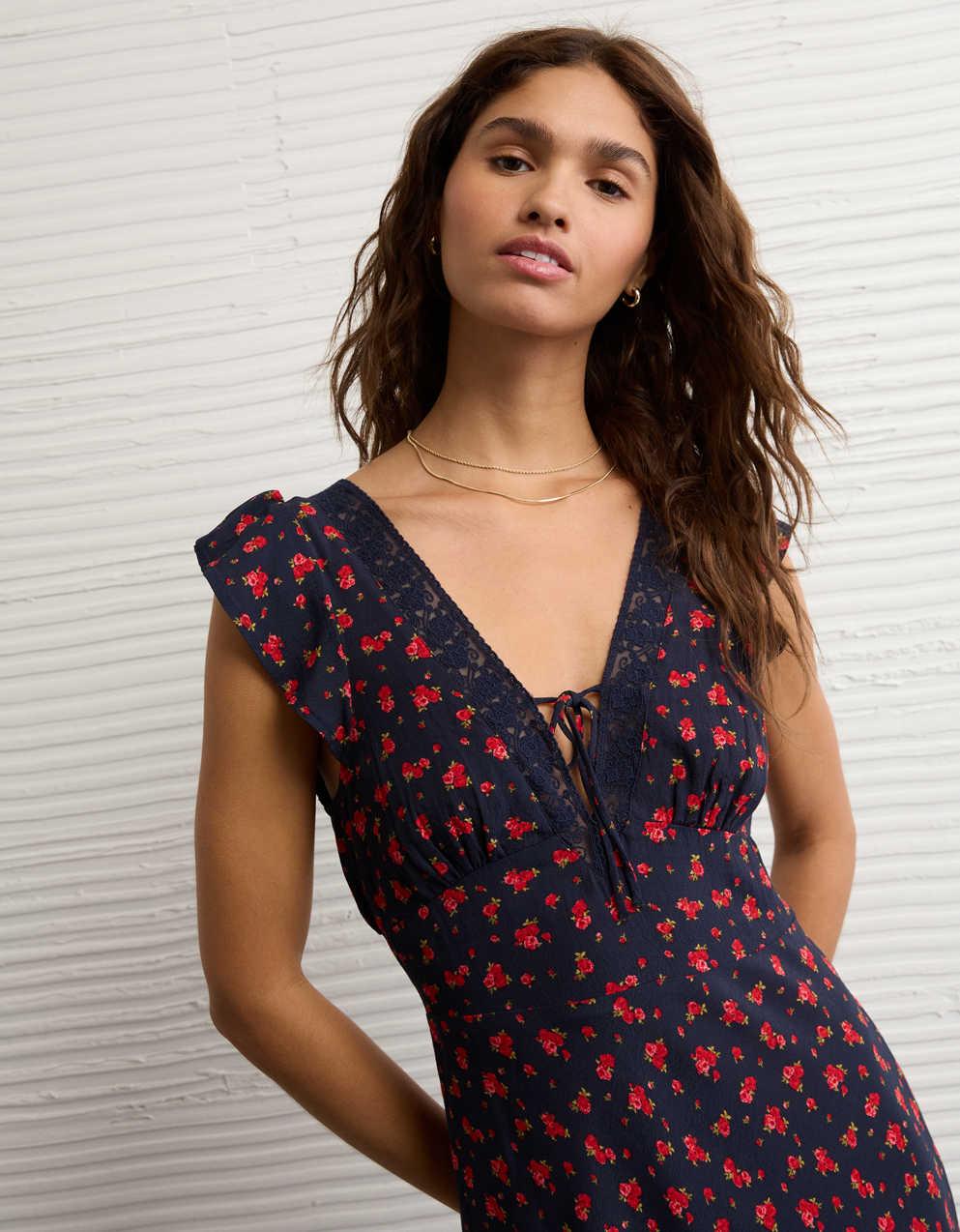 AE Short Sleeve V-Neck Midi Dress