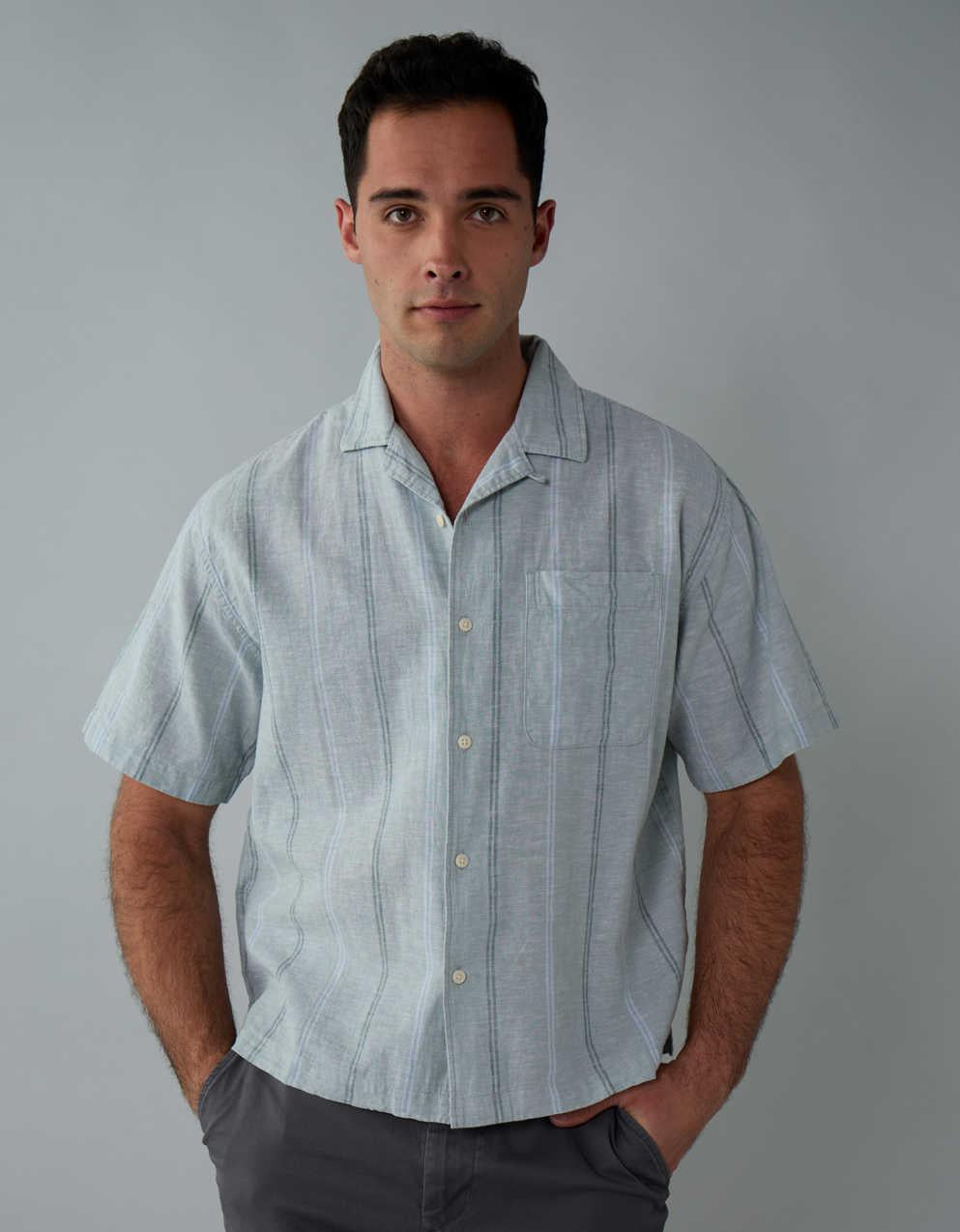 AE Poolside Linen-Blend Button-Up Shirt