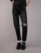 AE Stretch Ripped Super High-Waisted Ankle Straight Jean