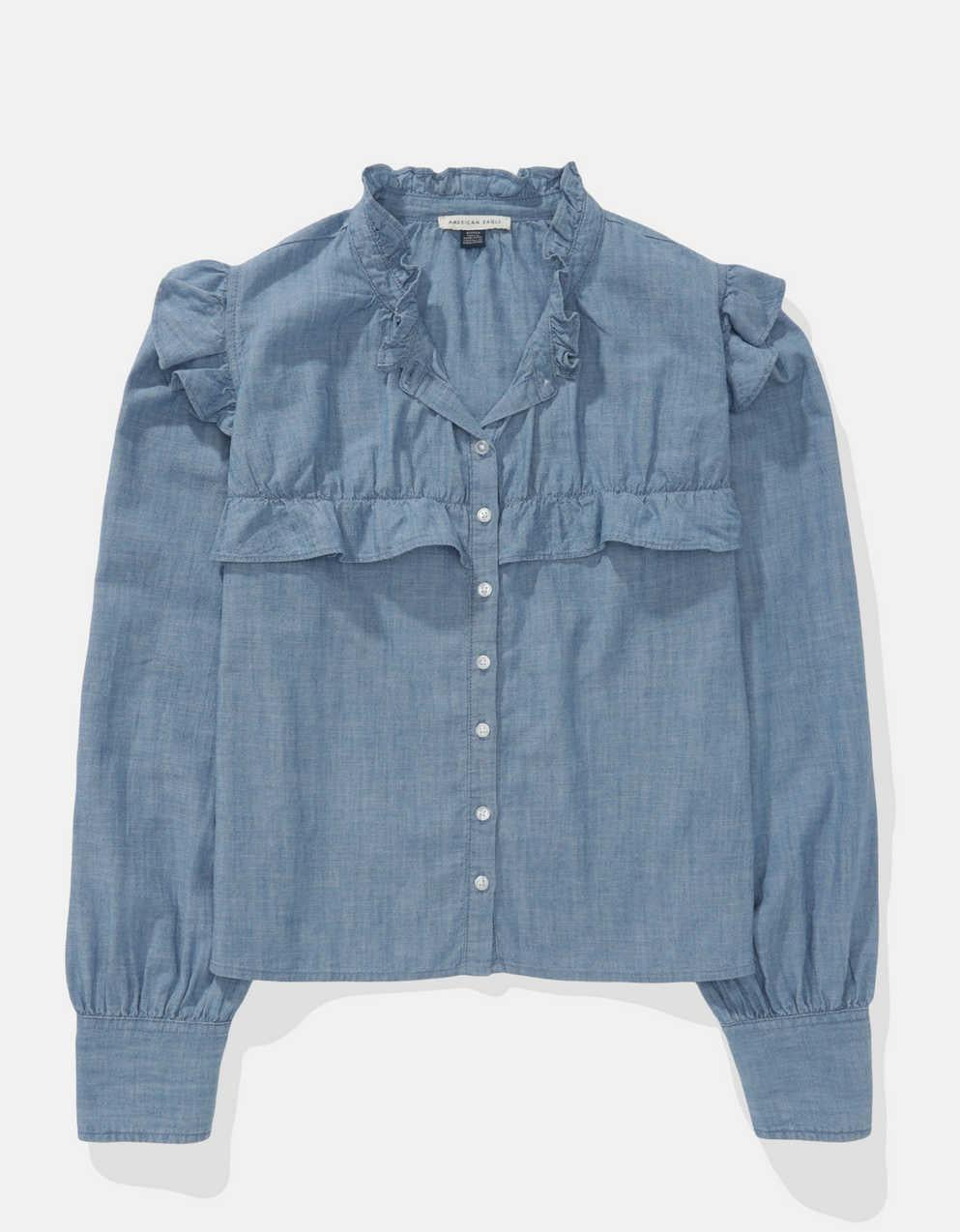 AE Ruffle Denim Blouse