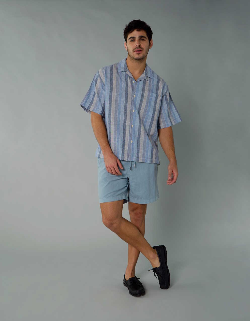 AE Poolside Linen-Blend Button-Up Shirt