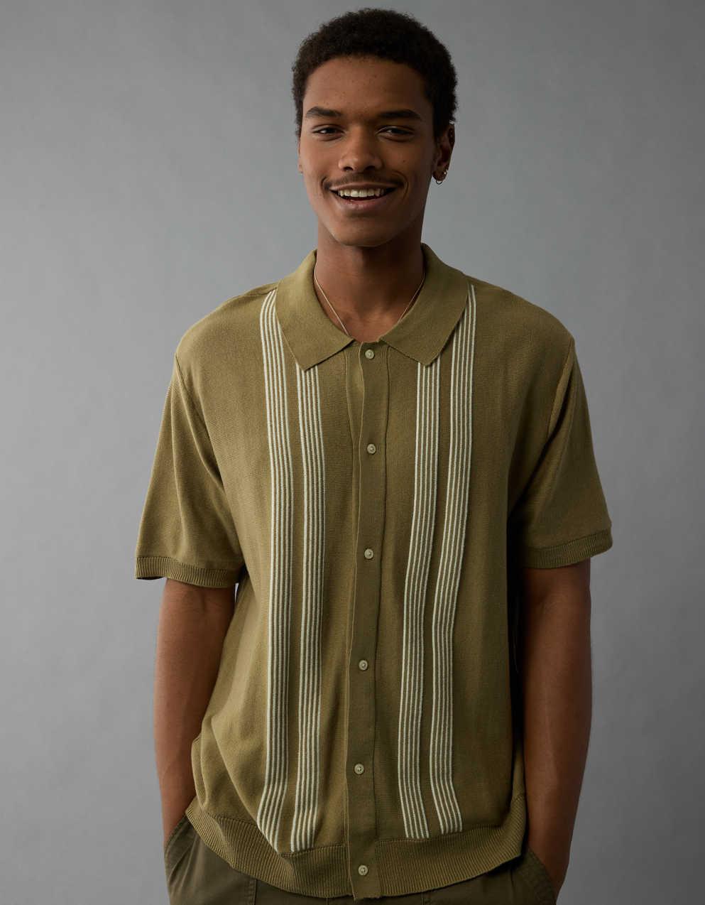 AE Weekend Button-Up Striped Sweater Polo Shirt