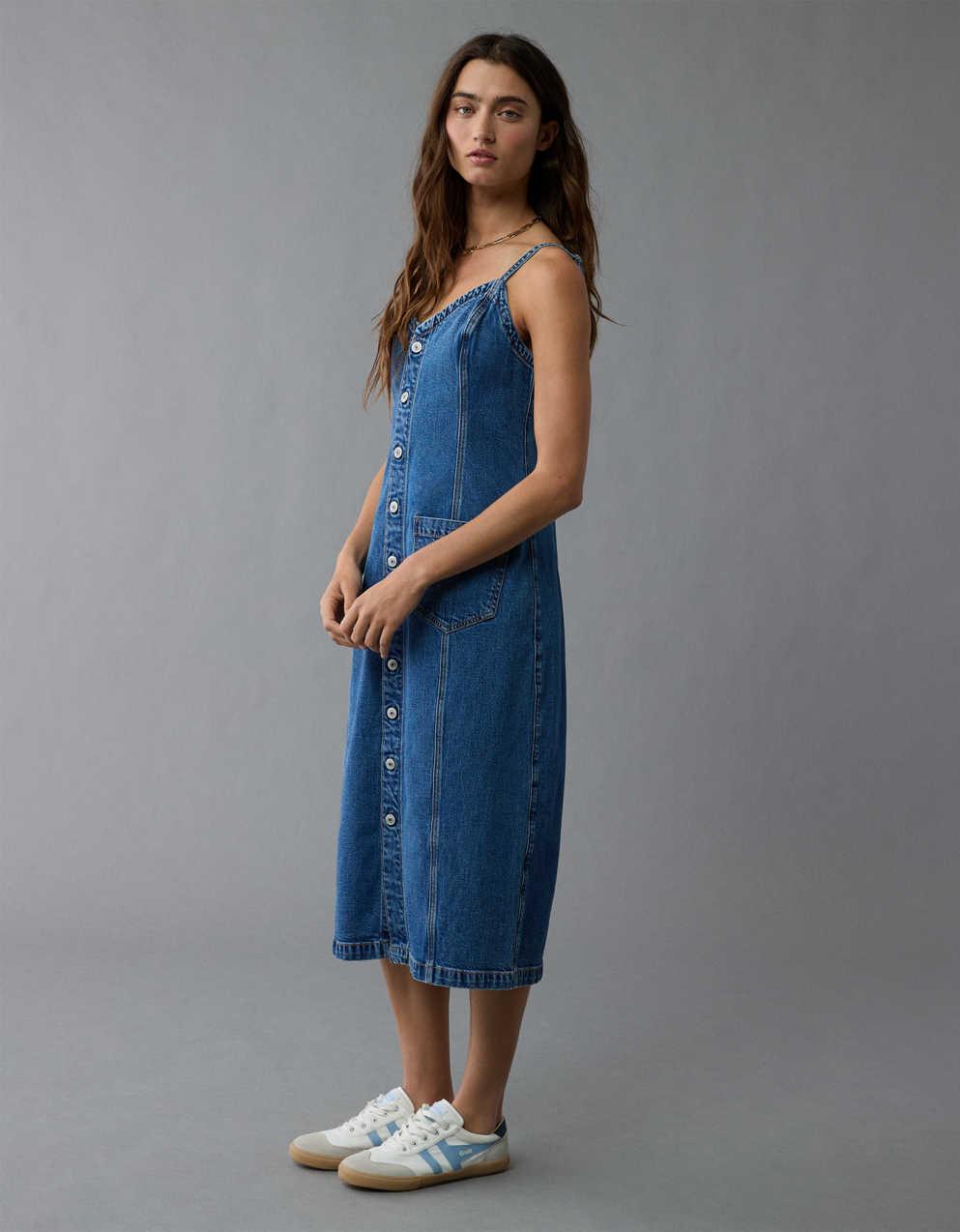 AE Denim Button-Up Midi Dress