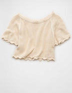 AE Off-the-Shoulder Cropped Crochet Tee