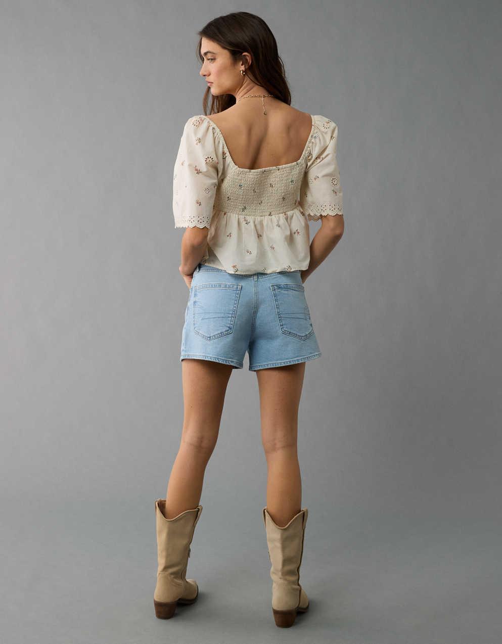 AE Flutter Sleeve Eyelet Babydoll Blouse