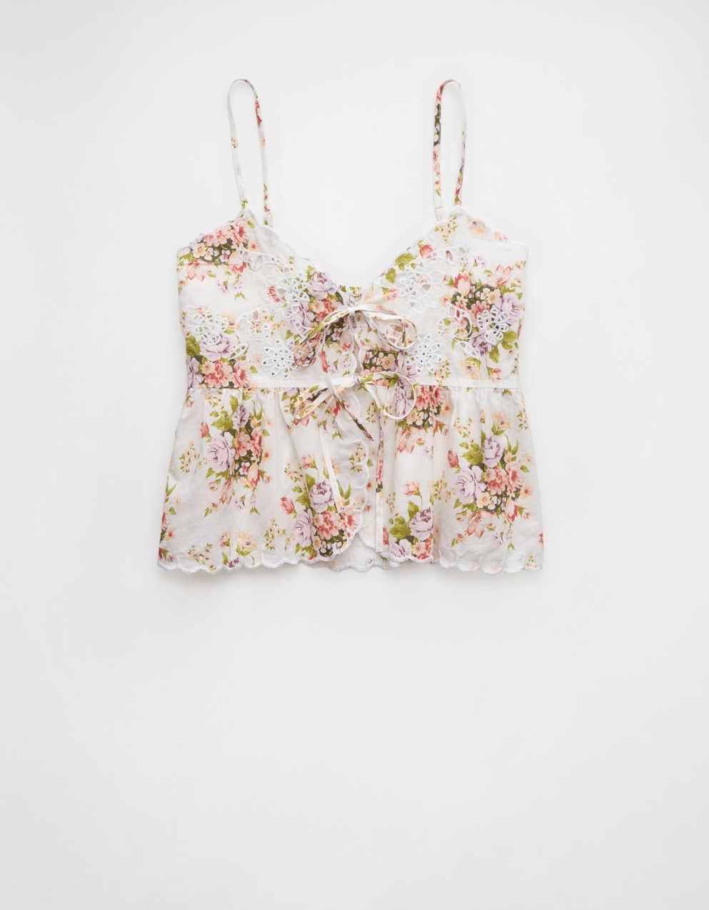 AE Tie Front Embroidered Tank Top