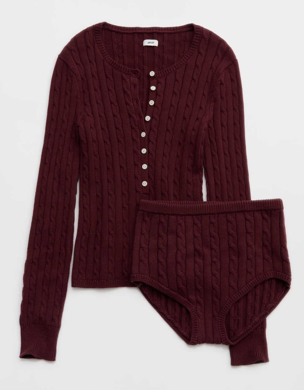 Aerie Cotton Cable Henley Sweater
