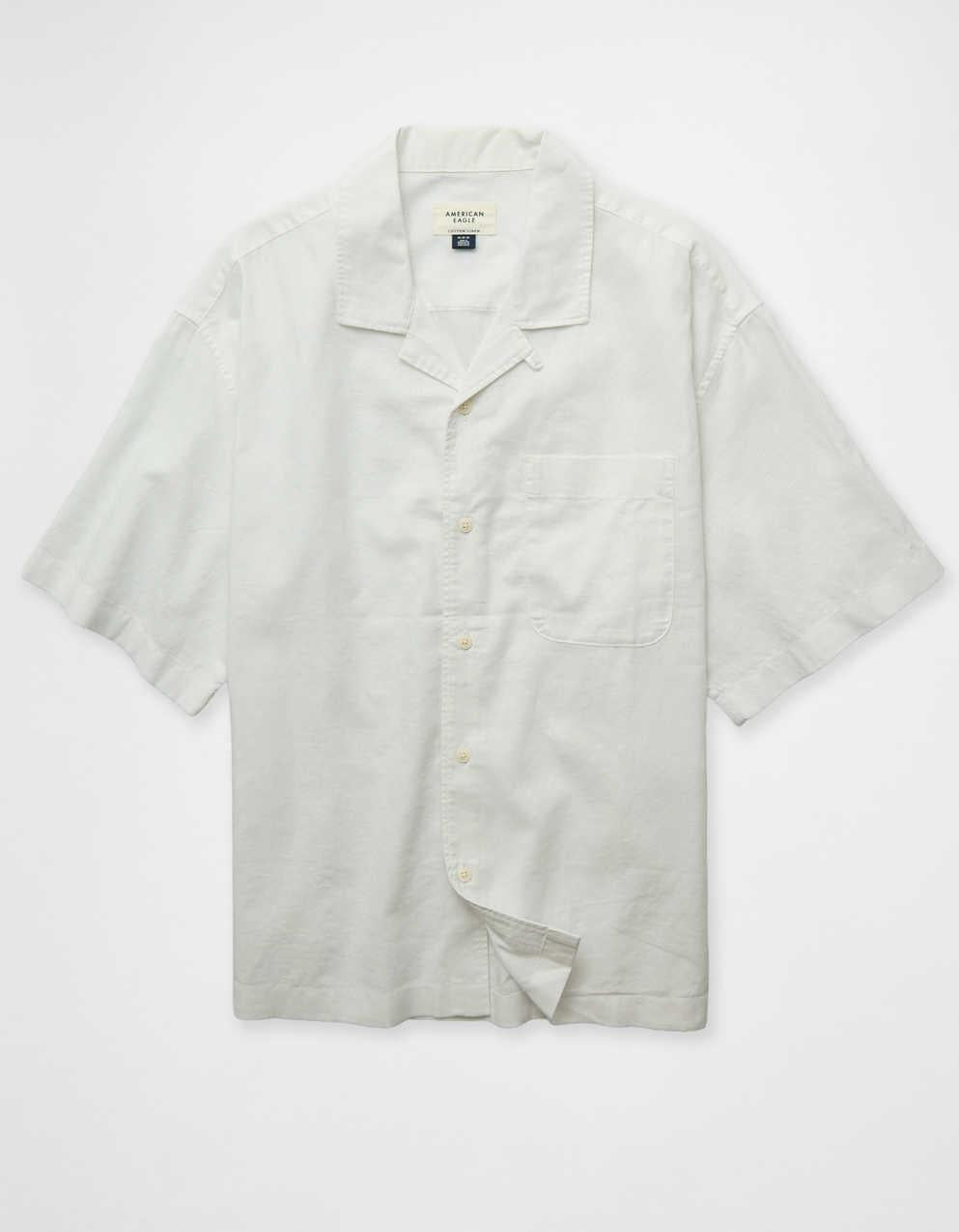 AE Relaxed Fit Linen-Blend Camp Collar Shirt