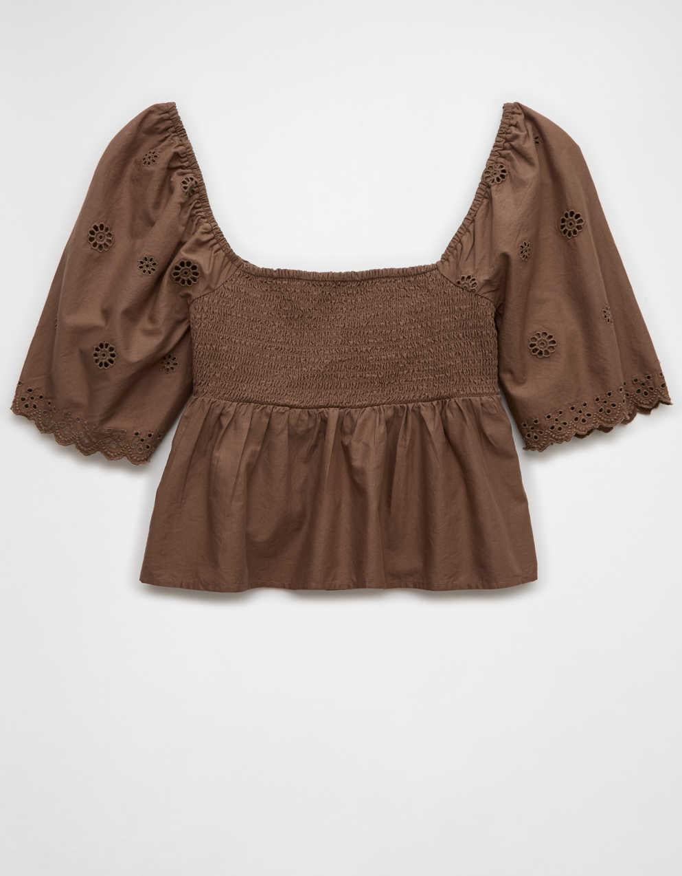 AE Flutter Sleeve Eyelet Babydoll Blouse