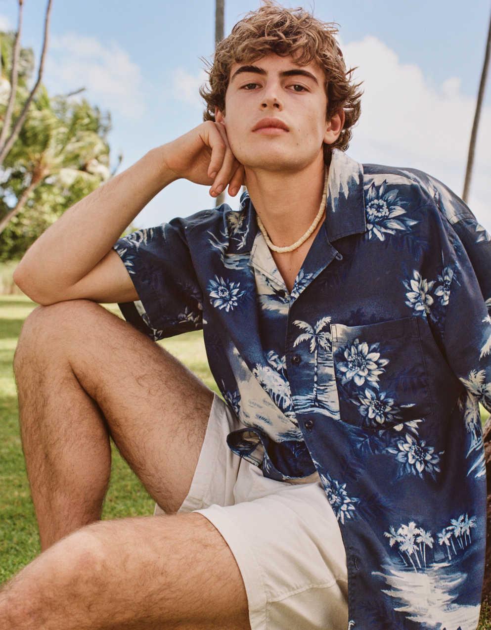 AE Relaxed Fit Camp Collar Button-Up Shirt