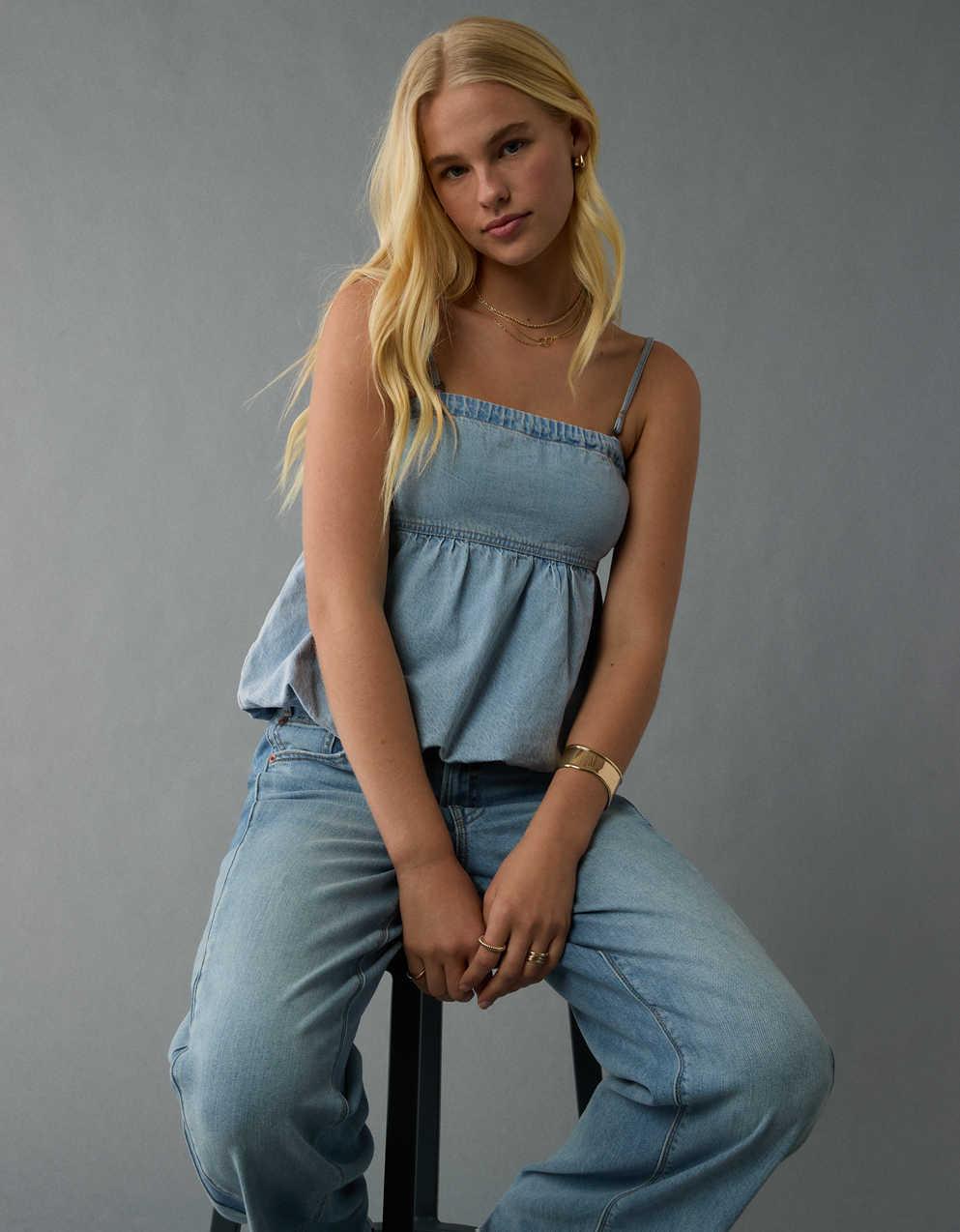 AE Denim Bubble Tube Top