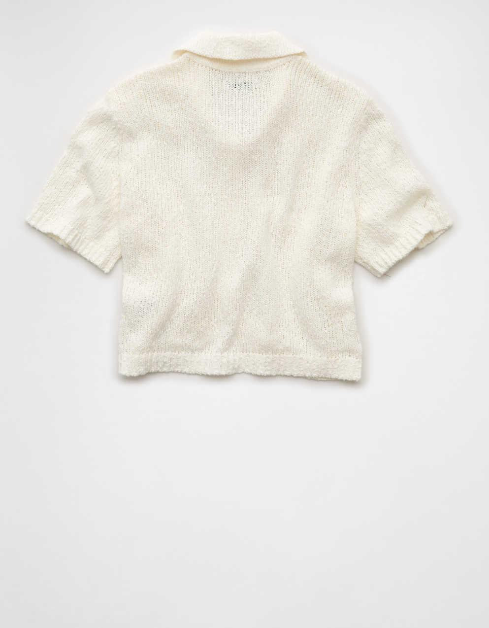 AE Short-Sleeve Collared Button-Up Cardigan