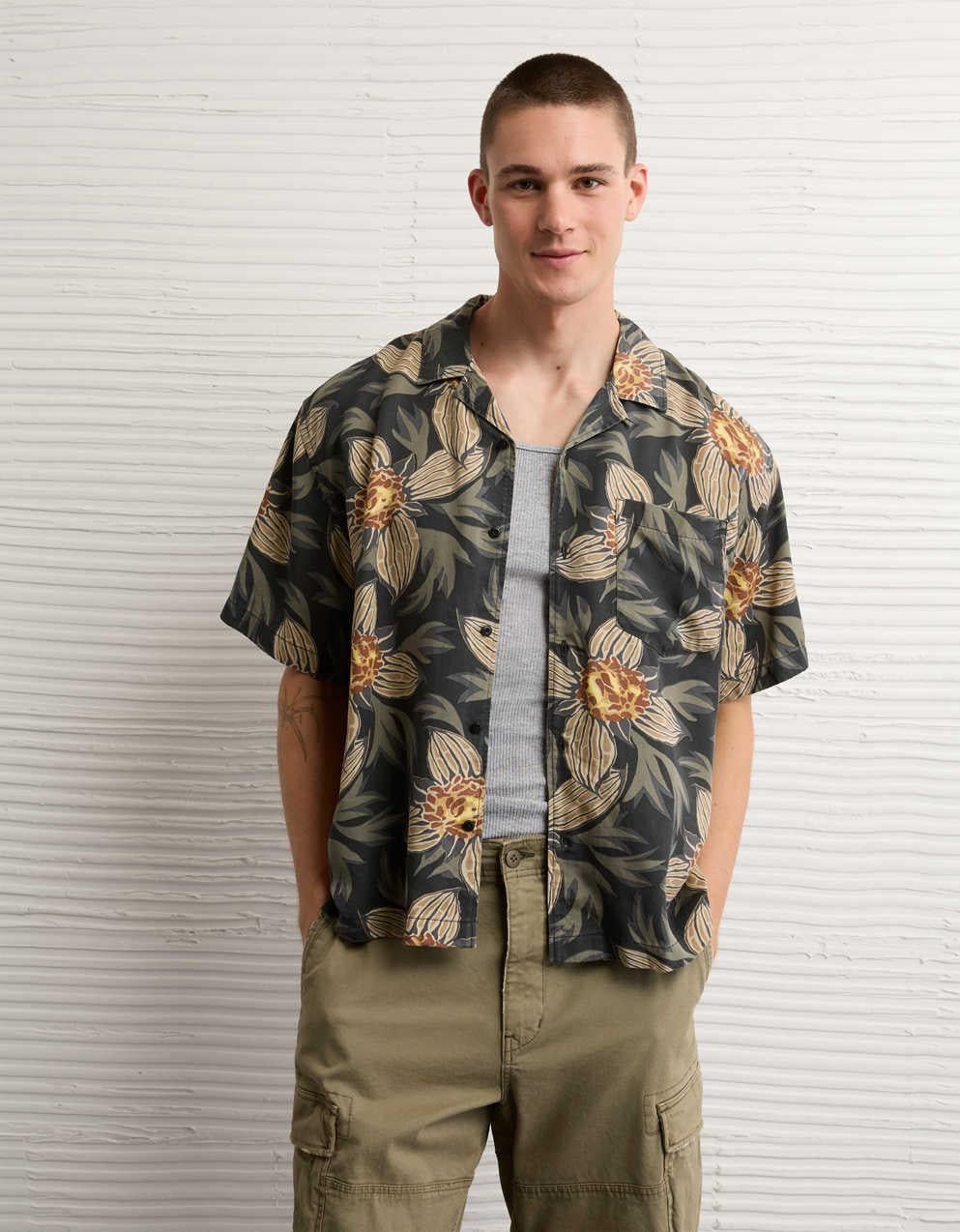 AE Relaxed Fit Camp Collar Button-Up Shirt