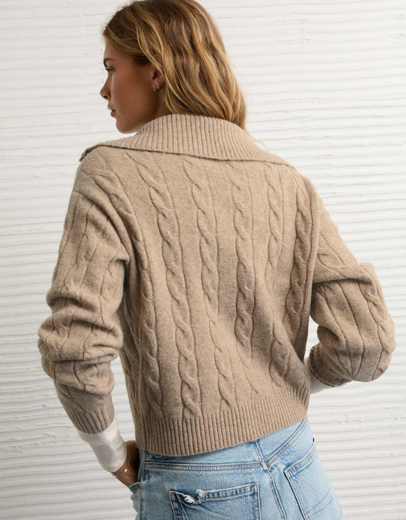 AE Cable-Knit Quarter-Zip Sweater