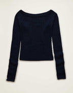 AE Fitted Off-the-Shoulder Cable Knit Sweater