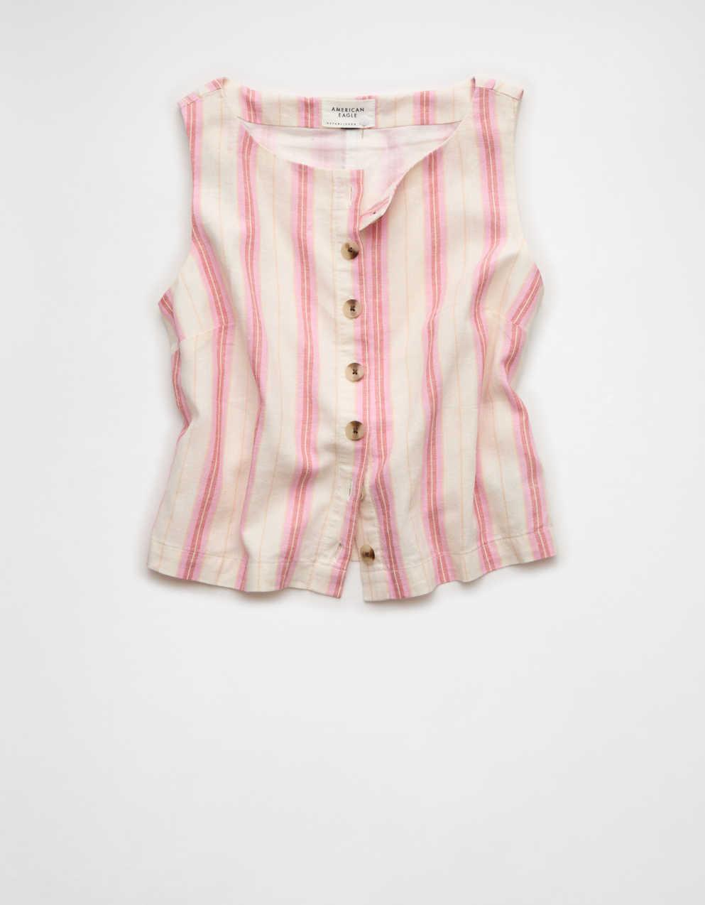AE Linen-Blend High-Neck Vest