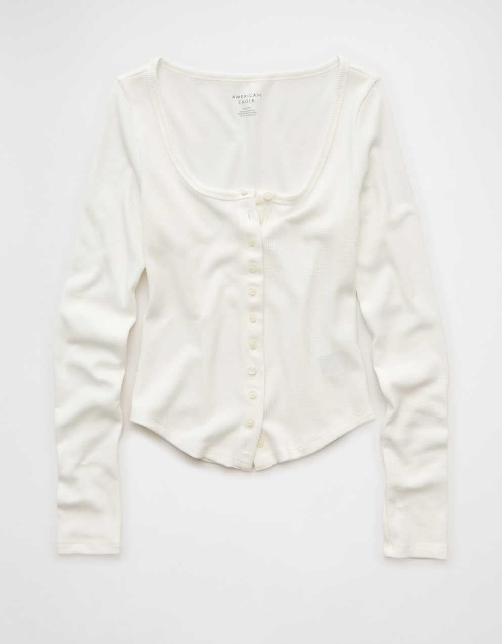AE Waffle Long Sleeve Button-Up Tee