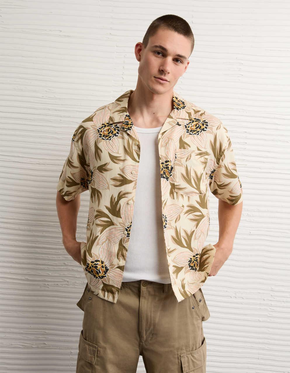 AE Relaxed Fit Camp Collar Button-Up Shirt