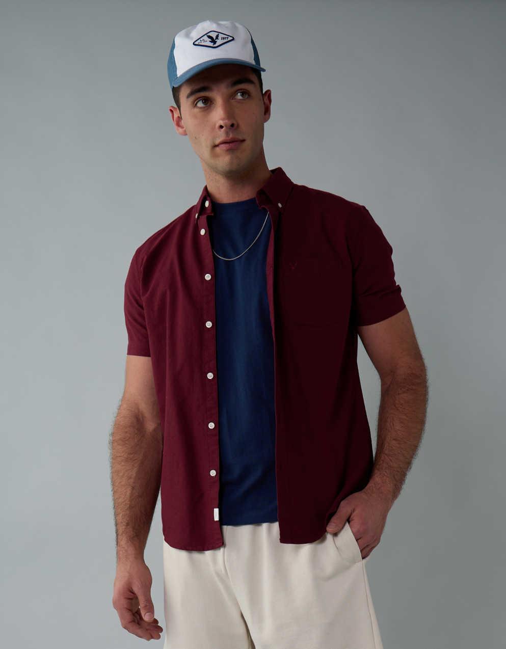 AE Short-Sleeve Slim Fit Button-Up Shirt