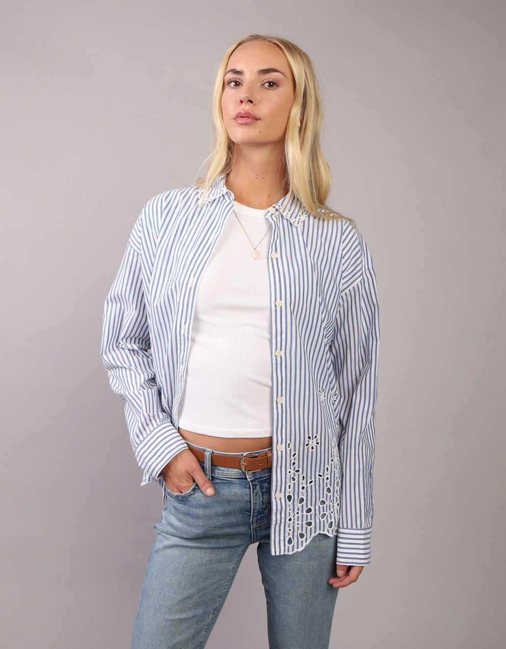 AE Embroidered Perfect Button-Up Shirt