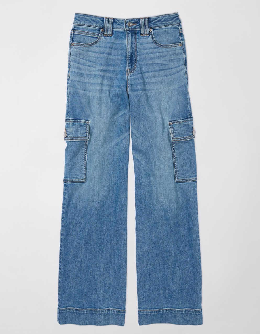 AE Dreamy Drape Stretch Super High-Waisted Cargo Baggy Wide-Leg Jean