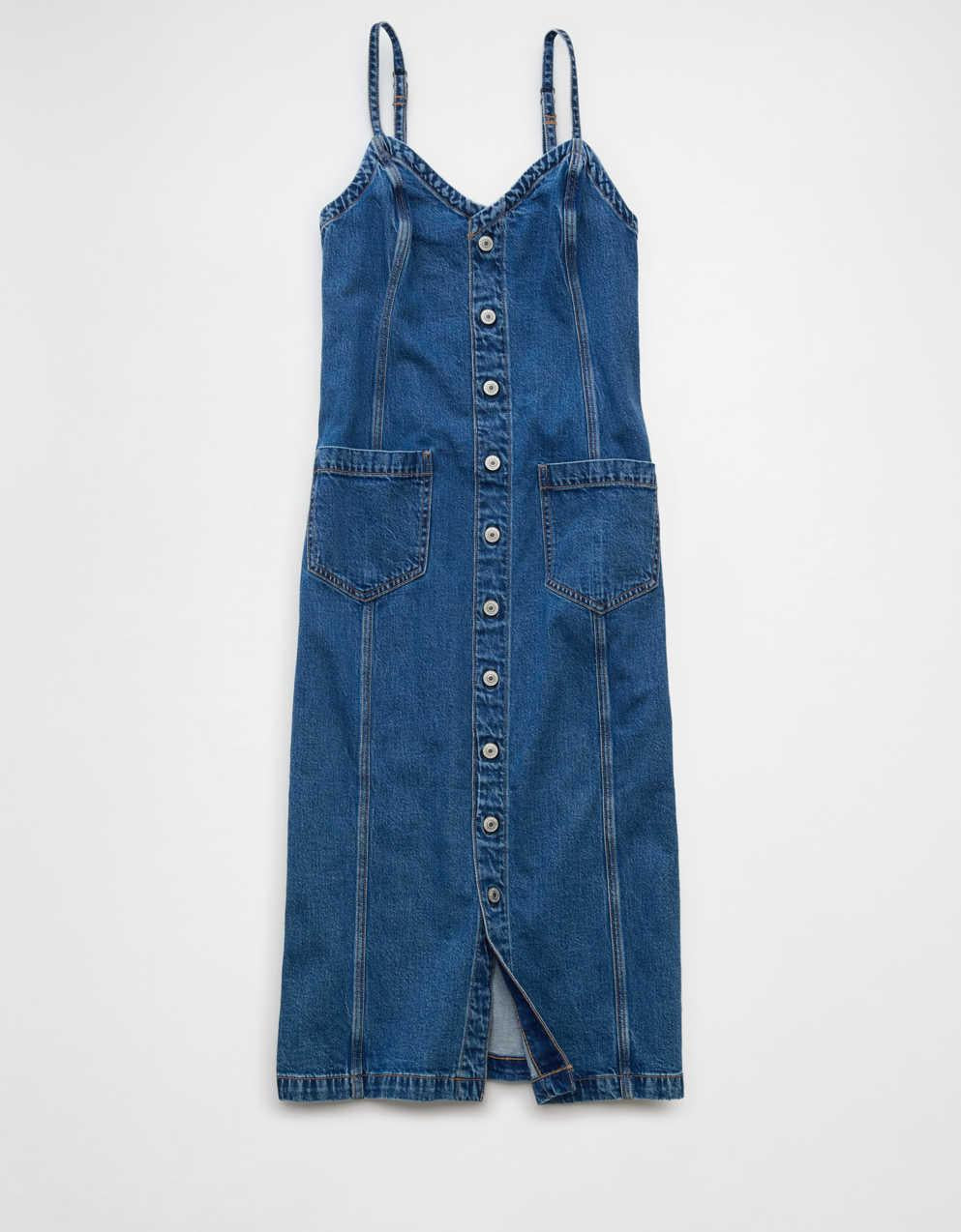 AE Denim Button-Up Midi Dress