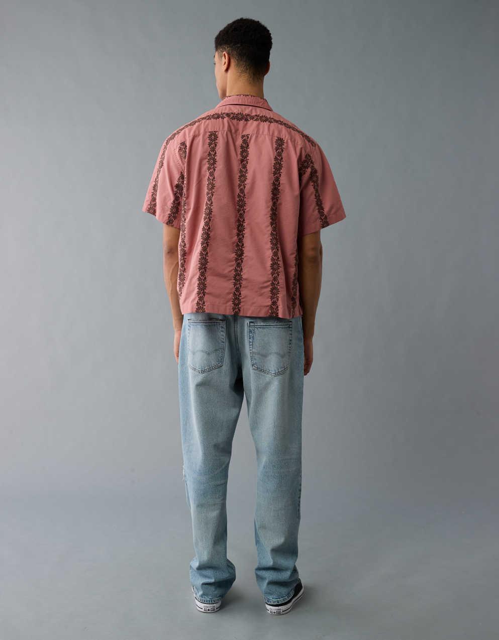 AE Poolside Linen-Blend Printed Button-Up Shirt