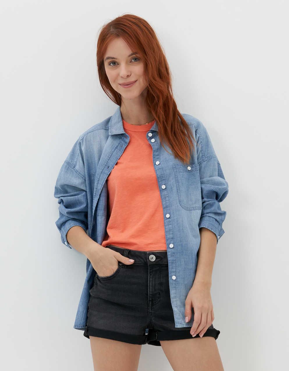AE Bestie Long-Sleeve Denim Button-Up Shirt