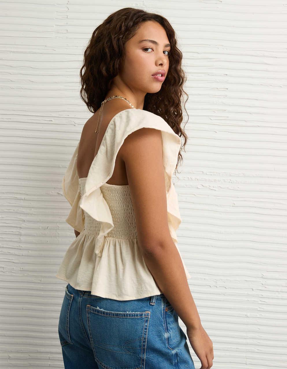 AE Sunchaser Knit Flutter Sleeve Babydoll Shirt