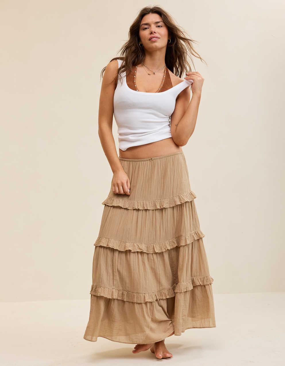 Aerie Ready To Ruffle Tiered Midaxi Skirt