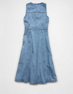 AE Button-Up Denim Midi Dress