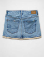 AE Stretch Low-Rise Crochet Denim Micro Skort