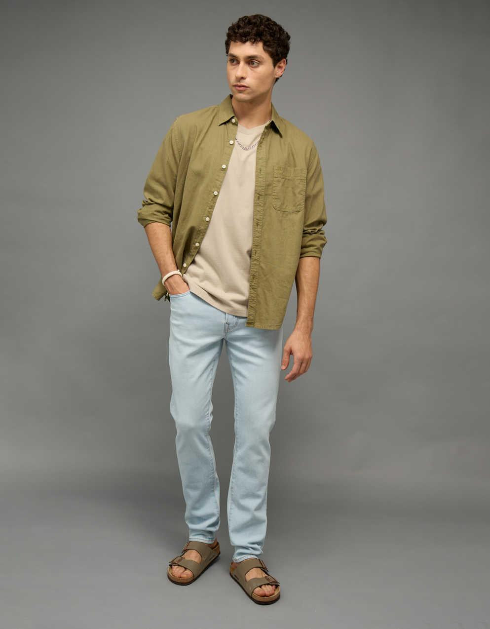 AE Standard Fit Linen-Blend Button-Up Shirt