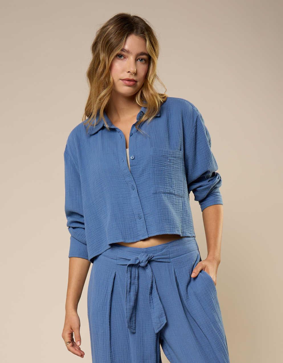 Aerie Good Day Cropped Cover Up Shirt