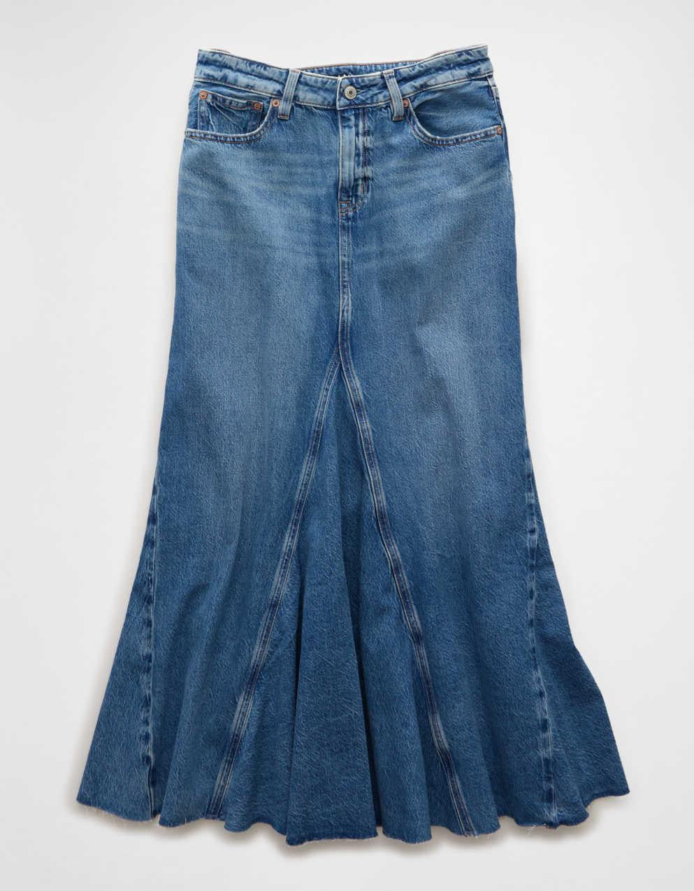 AE Low-Rise Pieced Denim Maxi Skirt