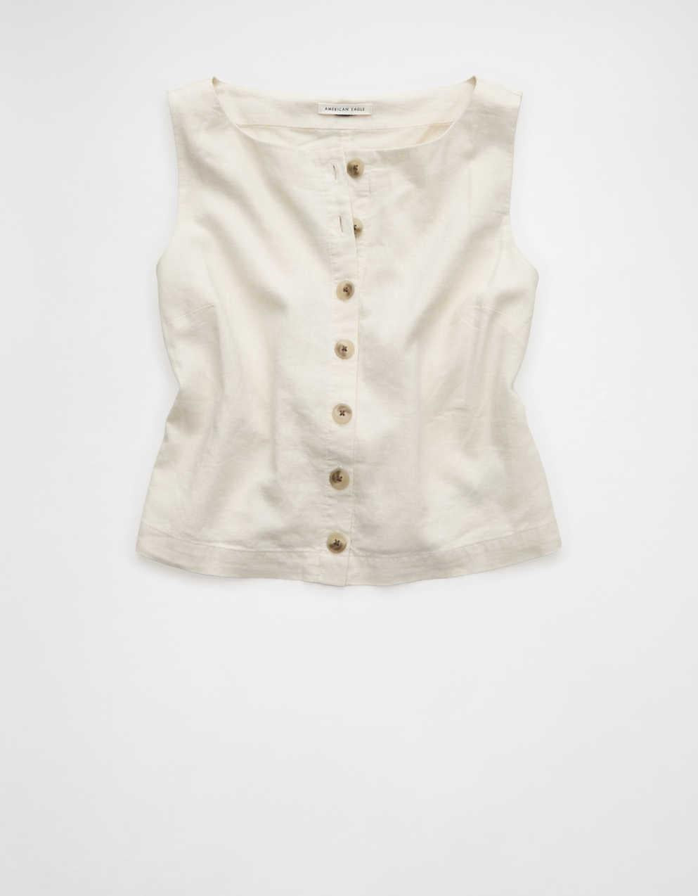 AE Linen-Blend High-Neck Vest