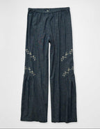 AE Stretch High-Waisted Embroidered Wide-Leg Pant