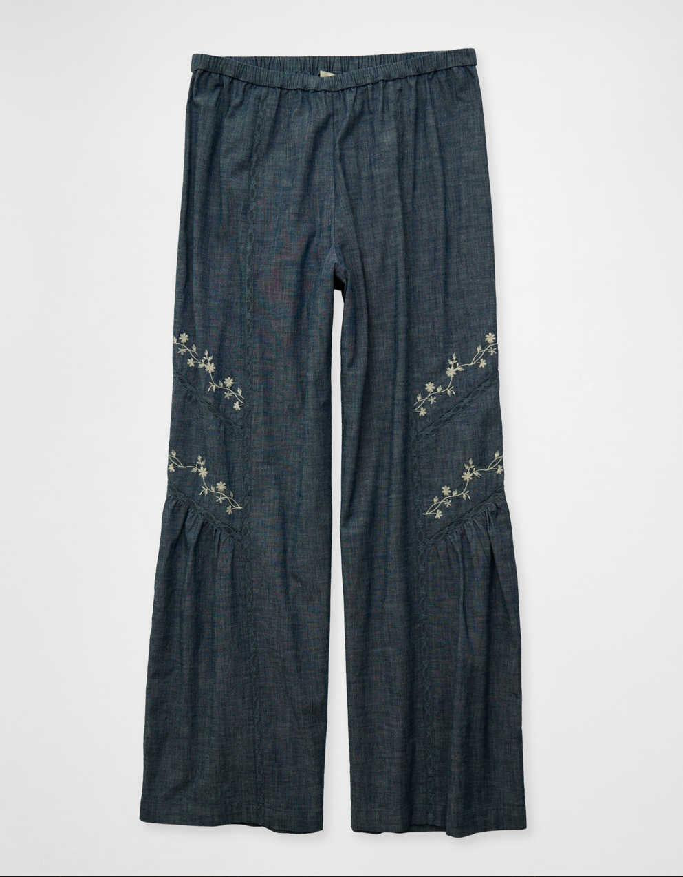 AE Stretch High-Waisted Embroidered Wide-Leg Pant