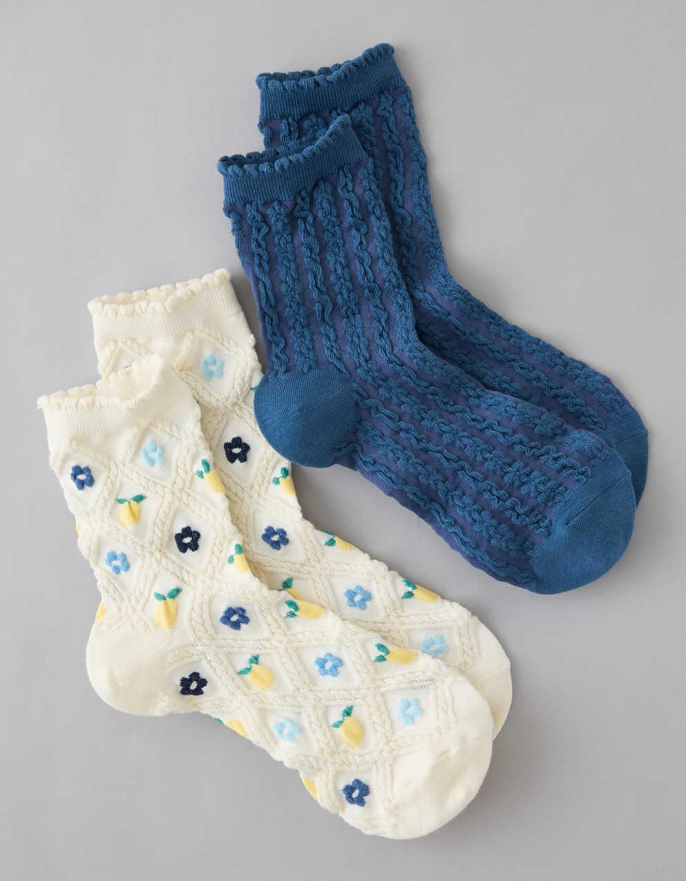 AE Textured Cropped Crew Socks 2-Pack