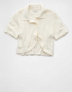 AE Short-Sleeve Collared Button-Up Cardigan