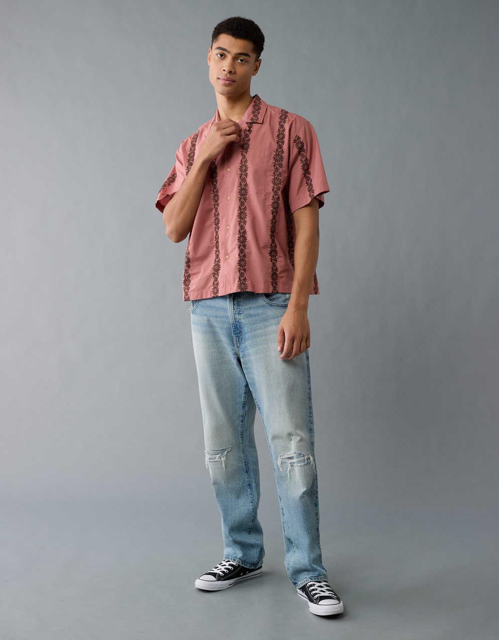 AE Poolside Linen-Blend Printed Button-Up Shirt