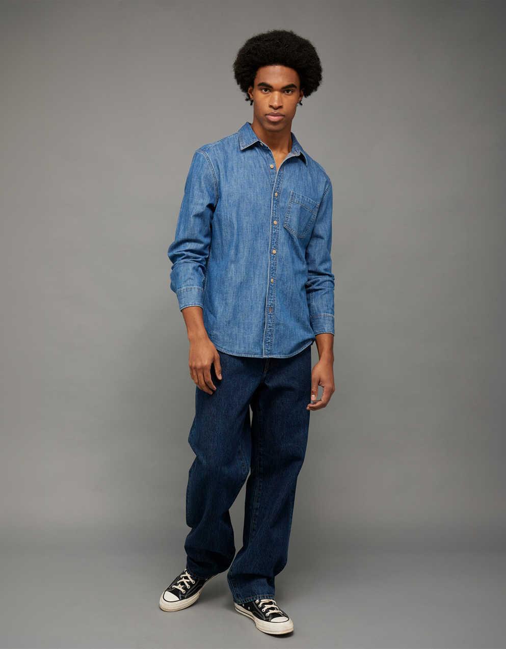 AE Standard Fit Denim Button-Up Shirt