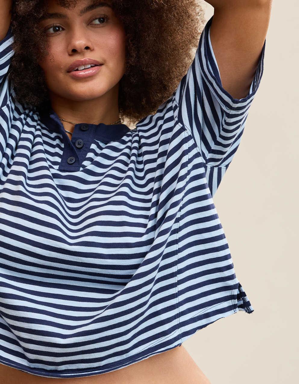 Aerie Remix Henley Cropped T-Shirt