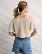 AE Off-the-Shoulder Cropped Crochet Tee